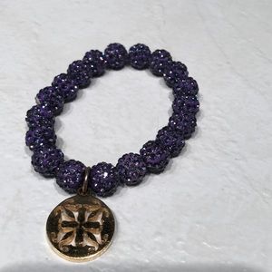 Purple and gold sparkle beaded bracelet Rustic Cuff